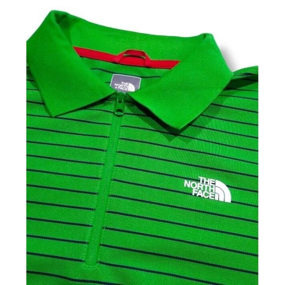The North Face Mens Medium Green Striped Quarter Zip Short Sleeve Polo Shirt EUC - Picture 4 of 16